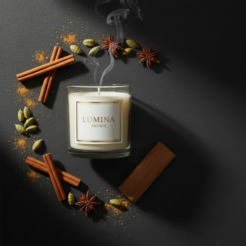 Santal 555 — off-center 3/4 arc, negative space